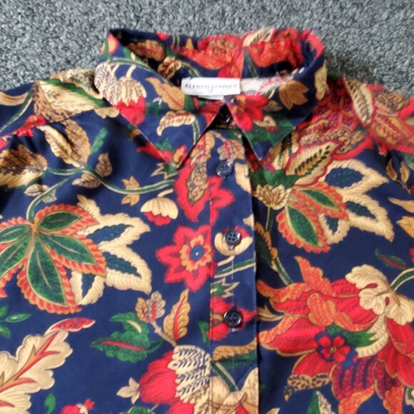 Vtg Alfred Dunner Blouse Women L Red Floral Paisley Sheer Elastic Waist Colorful - Picture 7 of 10